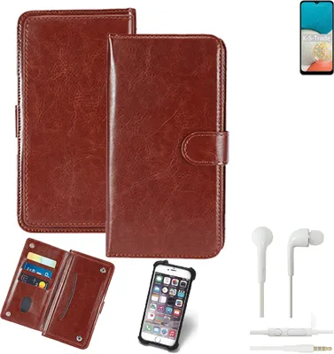 Produktbild von K-S-Trade 360° Hülle kompatibel mit Samsung Galaxy Wide5 inkl. Headphones braun Kunstleder Case BookCase WalletCase Kunstlederederhülle