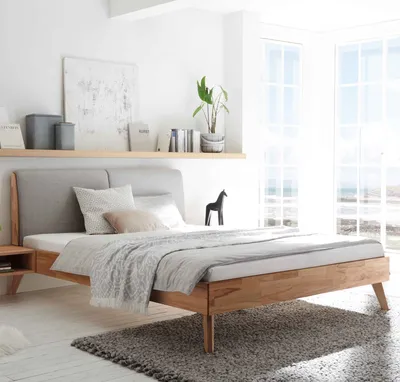Produktbild von HASENA Bett Simone 25 Kernbuche Polsterkopfteil grau 180x200