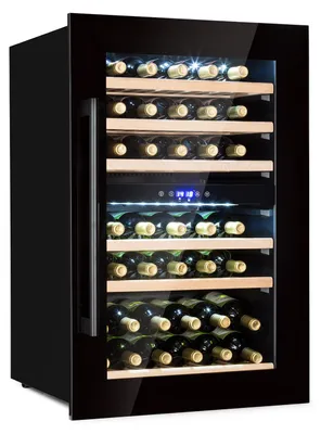 Produktbild von Klarstein Weinkühlschrank 2 Zonen, 132L Getränkekühlschrank, Kleiner Einbau-Weinschrank Schmal, Wein-Kühlschrank mit Glastür, Outdoor Flaschenkühlschrank, Wine Fridge 5-22°C, 35 Flaschen