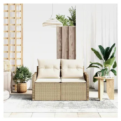 Produktbild von Beiges Poly-Rattan Gartensofa 2-Sitzer, 121x62x69 cm, für Terrassen und Gärten