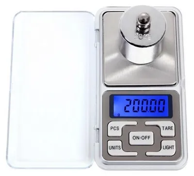 Produktbild von Digitale Küchenwaage aus Edelstahl, 200 g/0,01 g, mit hintergrundbeleuchtetem LCD-Display, Tara-Funktion und inklusive 2 AAA-Batterien.