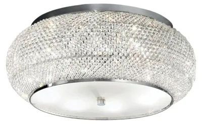 Image de Plafonnier contemporain Pasha' Métal-Cristal Chrome 6 Lumières E14