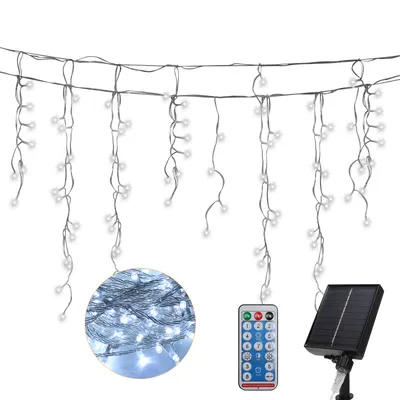 Obrázek produktu pro Jayseuw 600LEDs 15M solární LED ledový déšť víla světla venkovní vnitřní rampouch záclona vánoční světla 8 modů vánoční dekorace strana zahrada studená bílá