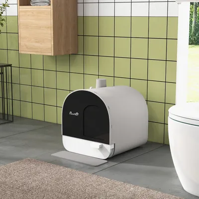 Produktbild von Katzentoilette mit Deckel geschlossen, Katzenklo mit Schublade, Streumatte, Streuschaufel, Kunststoff, Grau | 43x44x47 cm | 2,8 kg