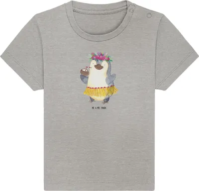 Produktbild von Mr. & Mrs. Panda  T-Shirt Pinguin Kokosnuss 6. - 12. Monat - Heather Grey - Geschenk, Baby Shirt, Babyshirt, Tanzen, Urlaub, Kleinkind, Kinder Top, Hawaii, Erholt