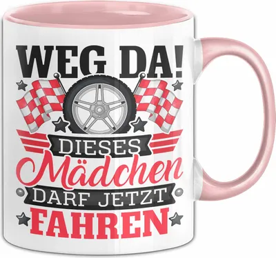 Produktbild von Führerschein Bestanden Geschenk Tasse Bestandener Führerschein Weg Da Dieses Mädchen Darf Jetzt Fahren Motorrad Fahrschule Kaffee-Becher (Rosa)