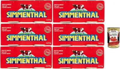 Produktbild von SIMMENTHAL carne in scatola, Rindfleisch in Aspik 6x (2x 215g) 100% Italienisch Fleisch Aspikfleisch + Italian Gourmet polpa 400g