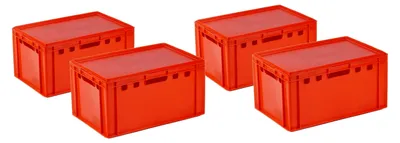 Produktbild von 4 Stück rote E3 Kisten 600 x 400 x 300 mm Fleischkisten Lagerkisten Metzgerkisten mit roten Deckeln