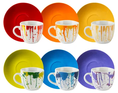 Zdjęcie produktu dla Excelsa zestaw 6 filiżanek do espresso ze spodkami Dripping porcelana 7 cl kolorowa