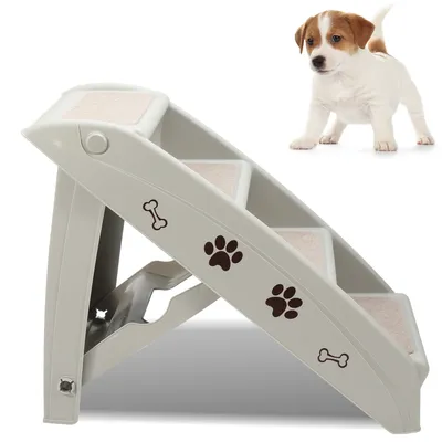 Produktbild von TolleTour Klappbar Hundetreppe 4 Stufen Haustiertreppe Tiertreppe Hunderampe mit Rutschfesten Matte Für Haustiere bis zu 75 kg Kunststoff