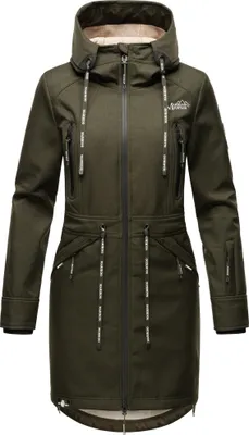 Produktbild von Marikoo Racquellee Wasserdichte Damen Softshell Outdoor Übergangsacke mit Kapuze Regenmantel Olive Gr. 36 - S