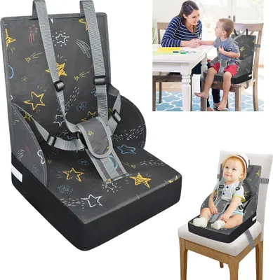 Produktbild von LZQ Sitzerhöhung Stuhl Kind Faltbar Kinder Stuhlkissen mit Verstellbar Sicherheitsgurt Booster Reise Stuhlsitze Passend für die Meisten Esszimmerstühle, Grau