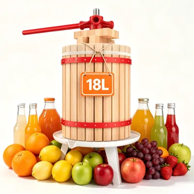 Zdjęcie produktu dla YARDIN 18L, ręczna prasa do owoców i soku, wykonana z dębowego drewna, w zestawie z tkaniną do wyciskania, idealna do użytku domowego, ogrodniczego i dla amatorów winiarstwa