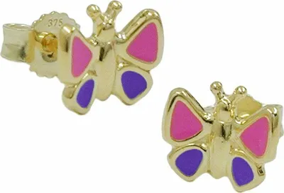 Produktbild von Stecker 7x8mm Schmetterling pink-lila 9Kt GOLD gold 7x8mm