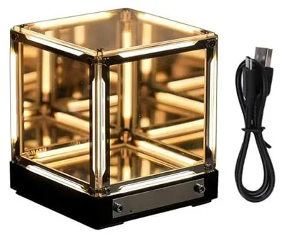 4D Spiegelkubuslampe LED, Touch-Dimmer, USB-C, Akku