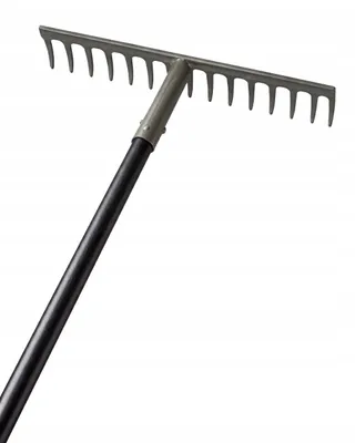 Immagine prodotto di Rastrello da giardino in acciaio a 16 denti con manico da 150 cm, rastrello per foglie per giardino, aiuole, prato e terra