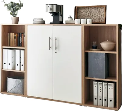 Produktbild von Aktenschrank TABOR 2 in Eiche Sonoma / weiß matt, Schrankwand, Büroschrank, abschließbar, Metallgriffe