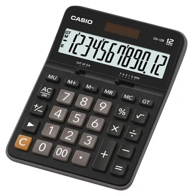 Obrázok produktu pre Casio DX-12B, Desktop, Jednoduchá kalkulačka, 12 číslica/číslic, 1 riadky, Batéria / solárny, Čierna