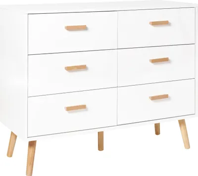 Zdjęcie produktu dla BELIANI Komoda z szufladami biała jasne drewno 75 x 120 cm 6 szuflad styl skandynawski