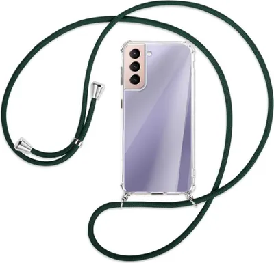 Produktbild von Handykette Backcover-Schutzhülle mit Band (Metall silberfarben) für Samsung Galaxy S21 5G - dunkelgrün