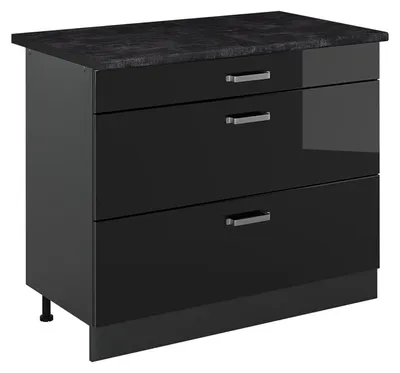 Immagine prodotto di Mobiletto base per cucina Vicco R-Line Nero lucido/Antracite 100 cm piano di lavoro Antracite, Model 71587