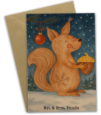 Produktbild von Mr. & Mrs. Panda Glückwunschkarte Eichhörnchen Weihnachten Design - Weiß - Geschenk, Guten Rutsch, einladungskarten, osterkarten, hochzeitskarten, Weihnachtsmotiv, Vogel