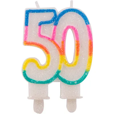 Produktbild von 50. Geburtstag Glitzerkerze mit 2 Haltern