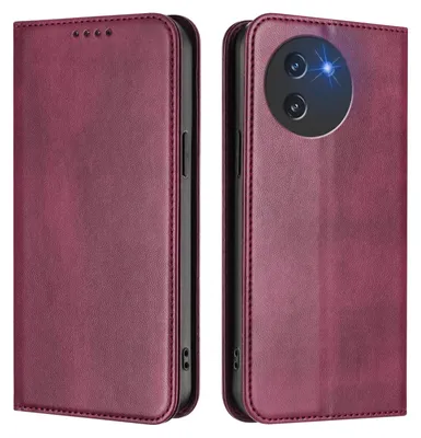 A product shot of a red flip phone case, shown from two angles.