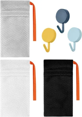 Produktbild von 3 Seifenbeutel aus Nylon für tiefes Peeling, schäumende Seifenhalter mit Haken, für Bäder, Massage und Peeling, -Seifensäckchen (weiß + grau + schwarz)