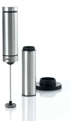 Produktbild von AdHoc Milch- / Saucenschäumer Rapido, inkl. 3 Batterien, mit Ständer, Edelstahl/Kunststoff, D: 3 cm, H: 21 cm, mit Ständer: D: 6,5 cm, H: 22 cm