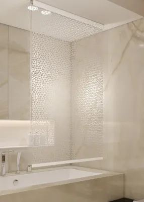 Produktbild von Halb-Kassetten Duschrollo 140x240 cm Modell milky stone Duschvorhang