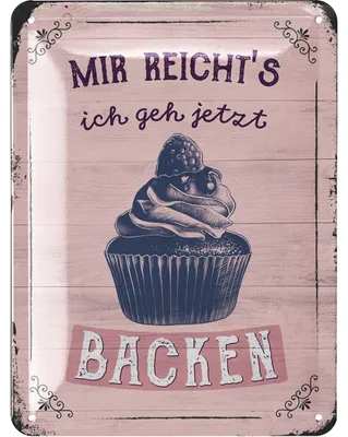 Produktbild von LANOLU retro Blechschild Mir reichts ich geh backen, vintage Metallschild mit Spruch in Shabby Chic, Wanddeko Küche aus Metall 15x20cm