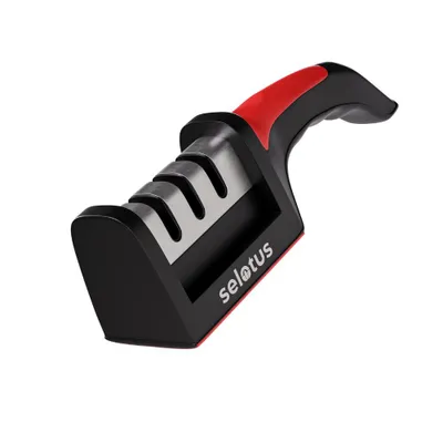 Produktbild von Selotus® – Kompakter Messerschärfer – extra scharf – 3 Einstellungen – Schwarz – Rutschfest – Scherenschärfer – Messerschärfer – Wetzstahl