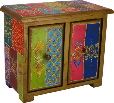 Produktbild von Kleines Apothekerschränkchen, Schmuckkästchen, Handbemaltes Schubfachschränkchen - Modell 7, Mehrfarbig, Holz, 20*24*13 cm, Dosen, Boxen & Schatullen
