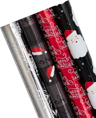 Image de Rouleau de papier d'emballage de Noël 76 cm x 3,05 m avec le Père Noël et des flocons de neige