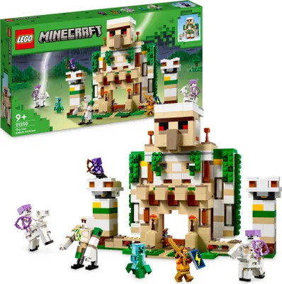 Produktbild von LEGO 21250 Minecraft Die Eisengolem-Festung, baubares Burg-Spielzeug, verwandelbar in eine große Figur, mit 7 Figuren inklusive Kristallritter, Skelettreiter und ein geladener Creeper