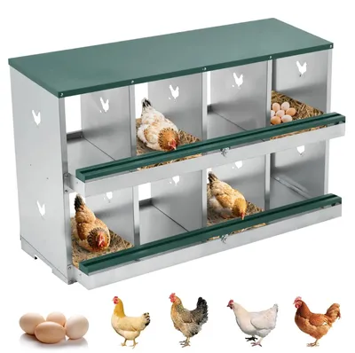 Imagen del producto de Jaulas para gallinas ponedoras, sistema de recogida de huevos deslizante, estructura de acero galvanizado, 8 compartimentos