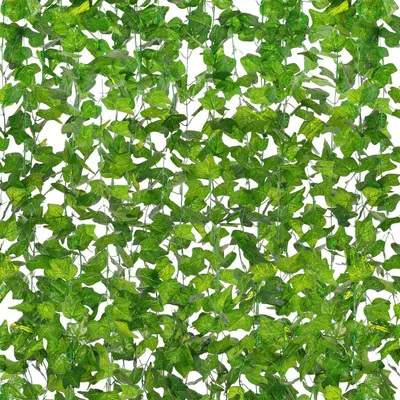 Produktbild von Künstliche Efeu-Girlande UV-beständig grüne Blätter 12 Stück 2,1m lang