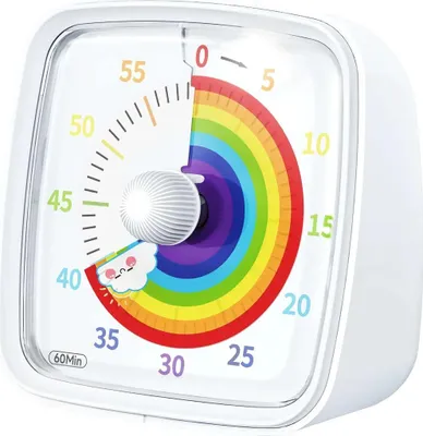 Produktbild von Visueller Timer mit Nachtlicht, 60 Minuten Countdown Timer, Kinder Timer mit Regenbogen Muster, Pomodoro Timer, Leises Countdown-Timer, Weiß