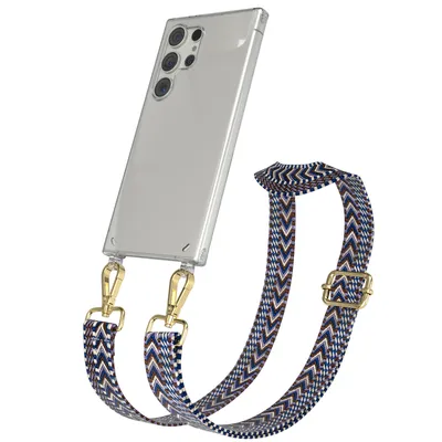 Produktbild von EAZY CASE Handykette - Verstellbarer Trageriemen kompatibel mit Samsung Galaxy S24 Ultra, Handykordel mit transparenter Silikon-Hülle, Band in Blau