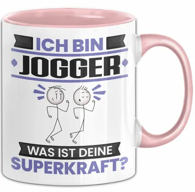 Produktbild von Jogger Tasse Geschenk für Jogger Geburtstag Lustiger Spruch Kaffee-Becher Was Ist Deine Superkraft (Rosa)