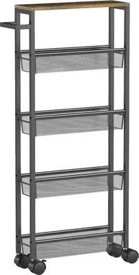 Zdjęcie produktu dla Wózek kuchenny z 5 półkami, na kółkach, czarny, 47x13x96,5 cm