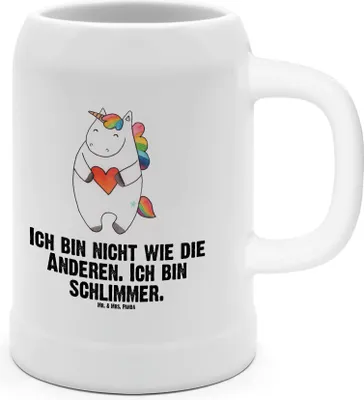 Produktbild von Mr. & Mrs. Panda Krug Einhorn Herz - Weiß - Geschenk, Bierhumpen, Steinkrug, Tonkrug, Einhörner, Deko, Seidel, Lustig, Anders, Unicorn, Bier Humpen