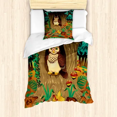 Produktbild von ABAKUHAUS Eule Mantele, Nanny Großmutter Sage Owl, Milbensicher Allergiker geeignet mit Kissenbezügen, 135 cm x 200 cm - 80 x 80 cm, Mehrfarbig