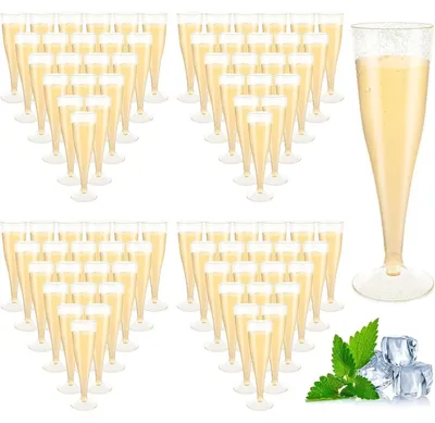 Productafbeelding van Kunststof champagneglazen, 160 ml, herbruikbaar, met goudglitters, BPA-vrij, transparant, stapelbaar, roze, 100 stuks