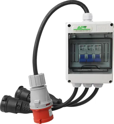 Produktbild von CEE Adapter CEE Stecker 32A auf 3x 230V Schuko Kupplung mit LS Schalter