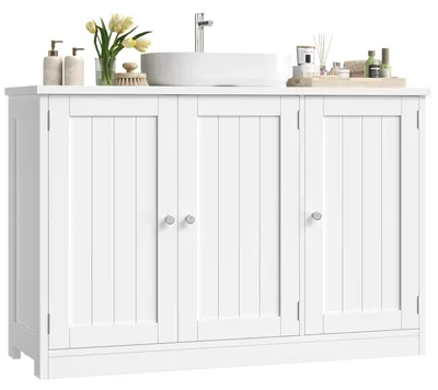 Zdjęcie produktu dla Szafka pod umywalkę, szerokość 90 cm, biała, wykonana z MDF, z regulowaną półką
