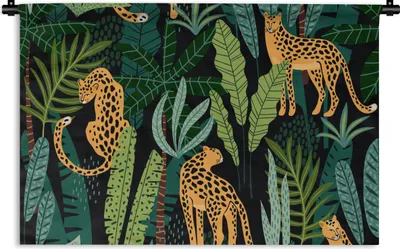 Produktbild von MuchoWow® Wandteppich Wandbehang Dschungel - Panther - Muster 120x80 cm Tapisserie Dekoration Wandtuch - Wanddekorationen - Wandtücher