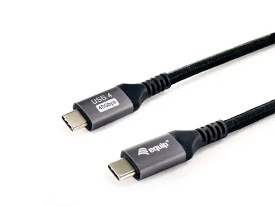 Produktbild von Equip USB 4 Gen 3 C-auf-C-Kabel, Stecker/Stecker, 1,2 m, 8K/60 Hz, 40 Gbit/s, PD3.1 240 W, 1,2 m, USB C, USB C, USB4 Gen 3x2, 40 Gbit/s, Schwarz