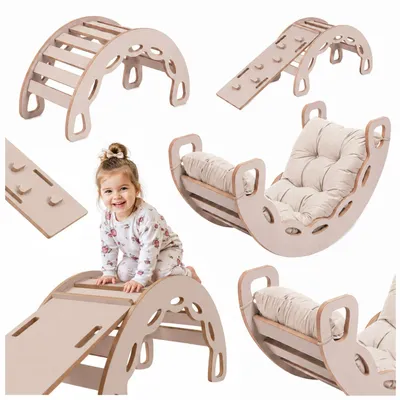 Produktbild von MISIOO Klettergerüst Indoor ab 1 Jahr, Montessori Kletterbogen 4in1 mit Rutsche, Kletterwand & Kissen, Holz Spielzeug für Baby und Kinder